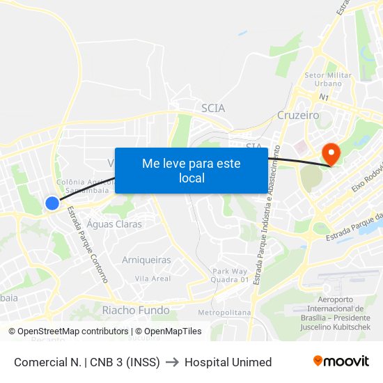 Comercial Norte | Cnb 3 (Inss) to Hospital Unimed map
