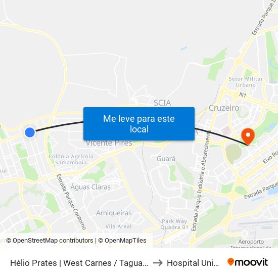 Hélio Prates | West Carnes / Taguacenter to Hospital Unimed map