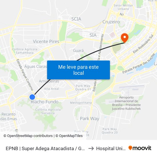 EPNB | Super Adega Atacadista / Gran Motel to Hospital Unimed map