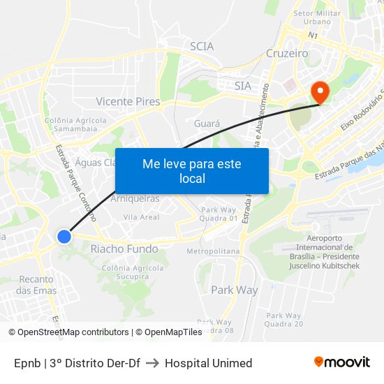 Epnb | 3º Distrito Der-Df to Hospital Unimed map