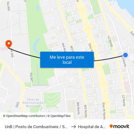 UnB | Posto de Combustíveis / Subway to Hospital de Apoio map