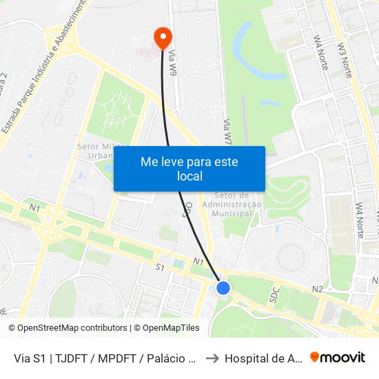 Via S1 | TJDFT / MPDFT / Palácio do Buriti to Hospital de Apoio map
