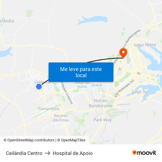 Ceilândia Centro to Hospital de Apoio map