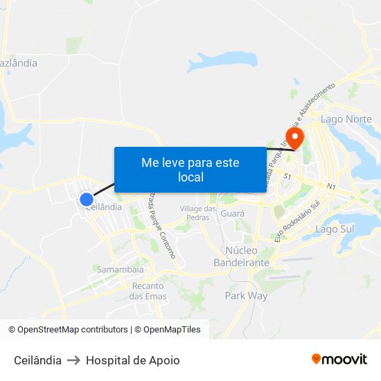 Ceilândia to Hospital de Apoio map