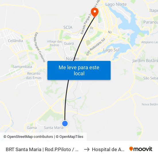 BRT Santa Maria | Rod.P.Piloto / W3 Sul to Hospital de Apoio map