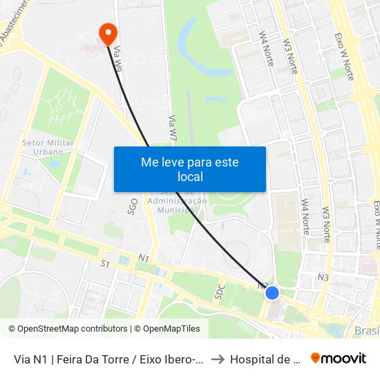 Via N1 | Feira Da Torre / Eixo Ibero-Americano to Hospital de Apoio map
