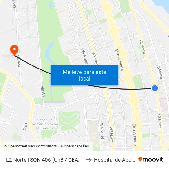 L2 Norte | Sqn 406 (Unb / Odonto Hub) to Hospital de Apoio map