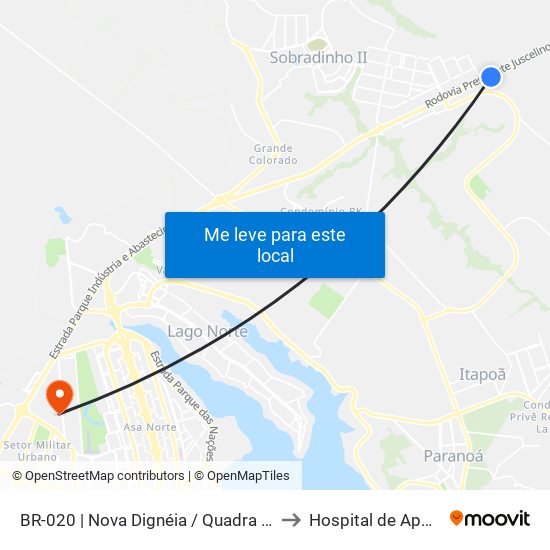 Br-020 | Nova Dignéia / Quadra 18 to Hospital de Apoio map