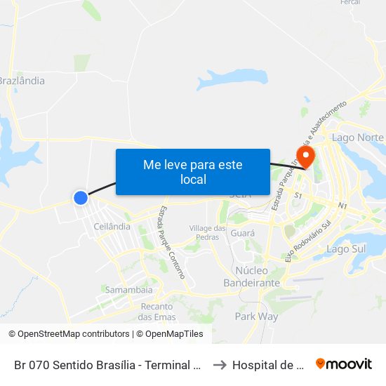 Br 070 Sentido Brasília - Terminal Do Setor O to Hospital de Apoio map