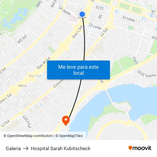 Galeria to Hospital Sarah Kubitscheck map