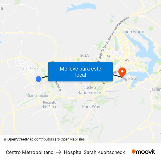 Centro Metropolitano to Hospital Sarah Kubitscheck map