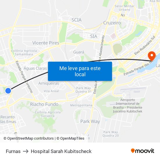 Furnas to Hospital Sarah Kubitscheck map