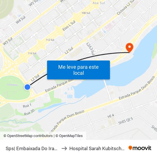 Sps| Embaixada Do Iraque to Hospital Sarah Kubitscheck map