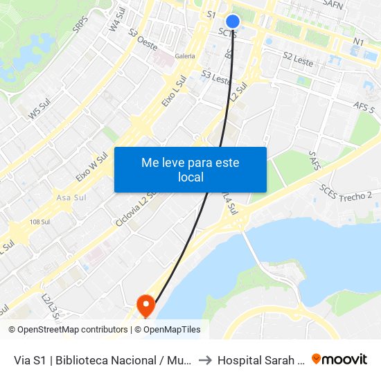 Via S1 | Biblioteca Nacional / Museu Nacional / SESI LAB to Hospital Sarah Kubitscheck map
