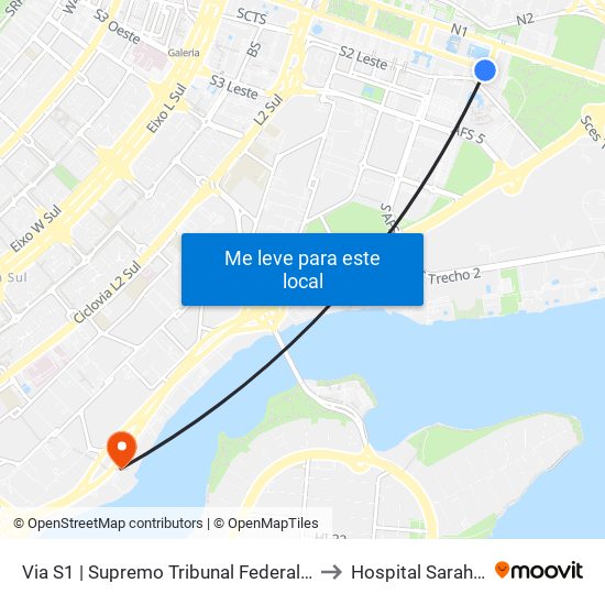 Via S1 | Supremo Tribunal Federal / Praça Dos Três Poderes to Hospital Sarah Kubitscheck map