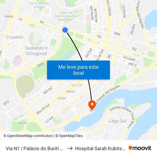 Via N1 | Palácio Do Buriti / Tribunal De Contas Do Df to Hospital Sarah Kubitscheck map