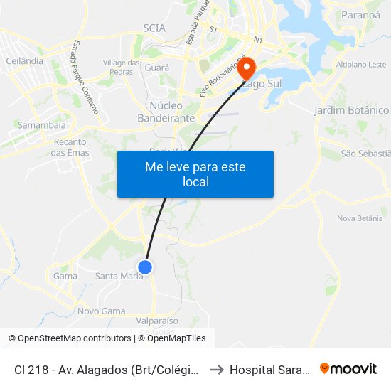 Cl 218 - Av. Alagados (Brt/Colégio Santa Maria/N.S.Aparecida) to Hospital Sarah Kubitscheck map