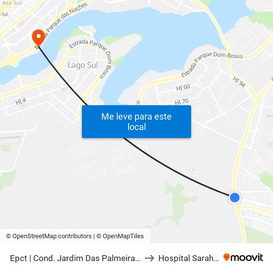 Epct | Cond. Jardim Das Palmeiras (Sentido São Sebastião) to Hospital Sarah Kubitscheck map