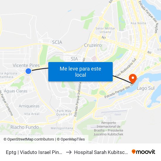 Eptg | Viaduto Israel Pinheiro to Hospital Sarah Kubitscheck map