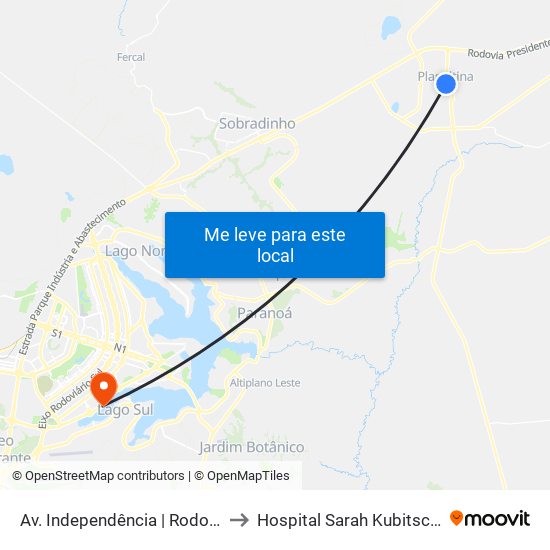Av. Independência | Rodoviária to Hospital Sarah Kubitscheck map