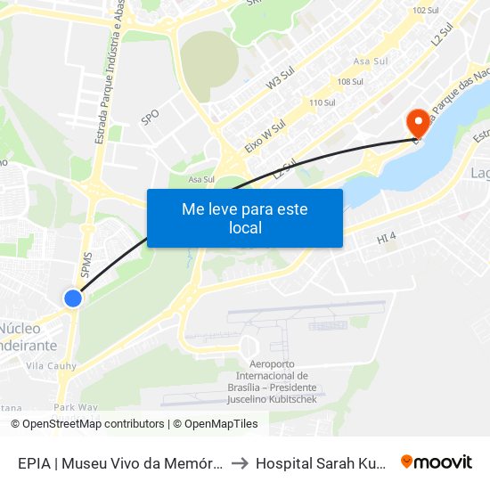 Epia Sul | Museu Vivo Da Memória Candanga to Hospital Sarah Kubitscheck map