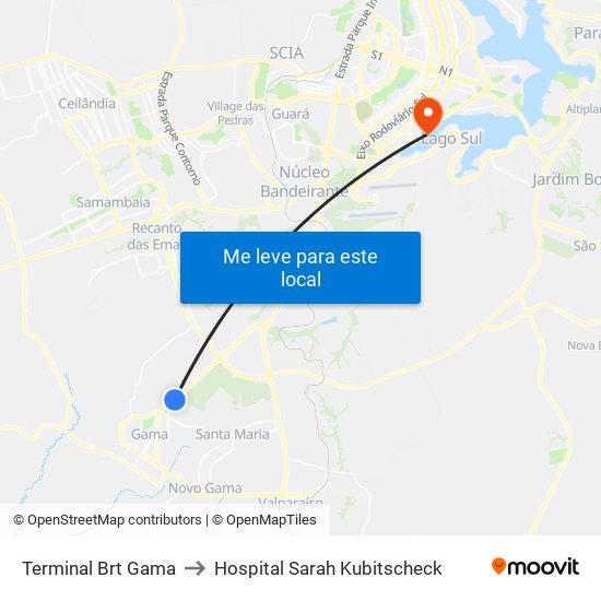 Terminal Brt Gama to Hospital Sarah Kubitscheck map