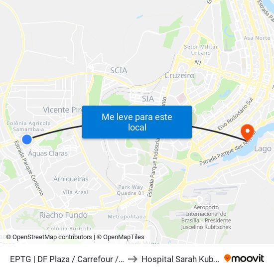 Eptg | Df Plaza / Carrefour / Sam's Club to Hospital Sarah Kubitscheck map