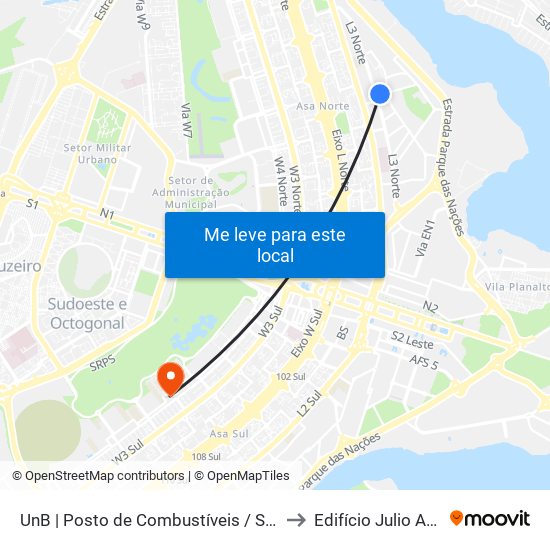 UnB | Posto de Combustíveis / Subway to Edifício Julio Adnet map