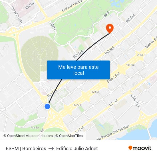 Setor Policial Sul | Corpo De Bombeiros to Edifício Julio Adnet map