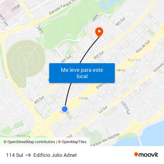 114 Sul to Edifício Julio Adnet map