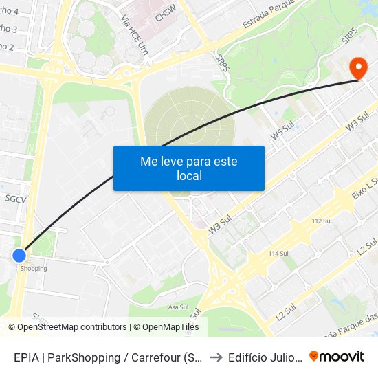 EPIA | ParkShopping / Carrefour (SEMIURBANO) to Edifício Julio Adnet map