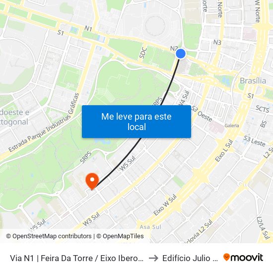 Via N1 | Feira Da Torre / Eixo Ibero-Americano to Edifício Julio Adnet map
