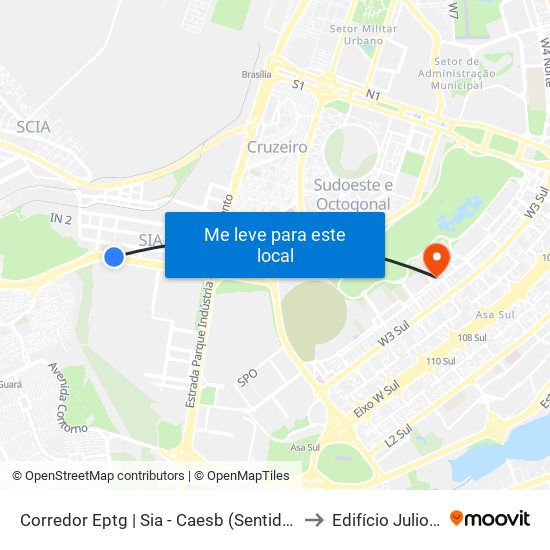 Corredor Eptg | Sia - Caesb (Sentido Taguatinga) to Edifício Julio Adnet map