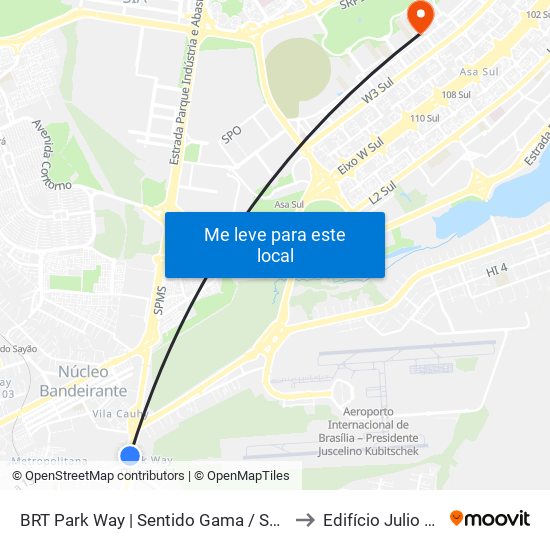 BRT Park Way | Sentido Gama / Santa Maria to Edifício Julio Adnet map