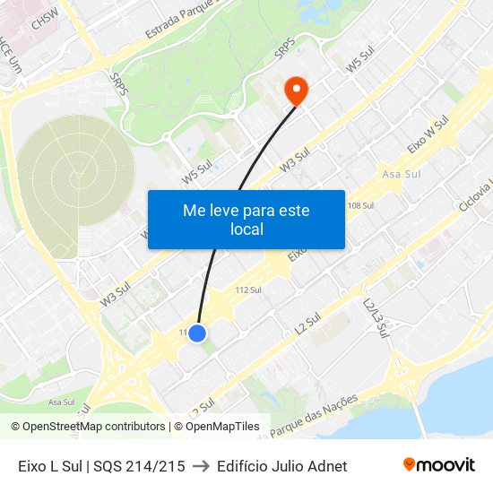 Eixo L Sul | SQS 214/215 to Edifício Julio Adnet map