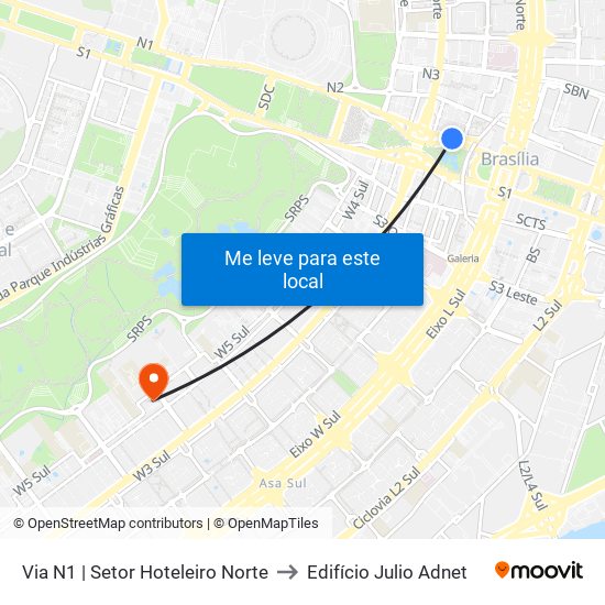 Via N1 | Setor Hoteleiro Norte to Edifício Julio Adnet map