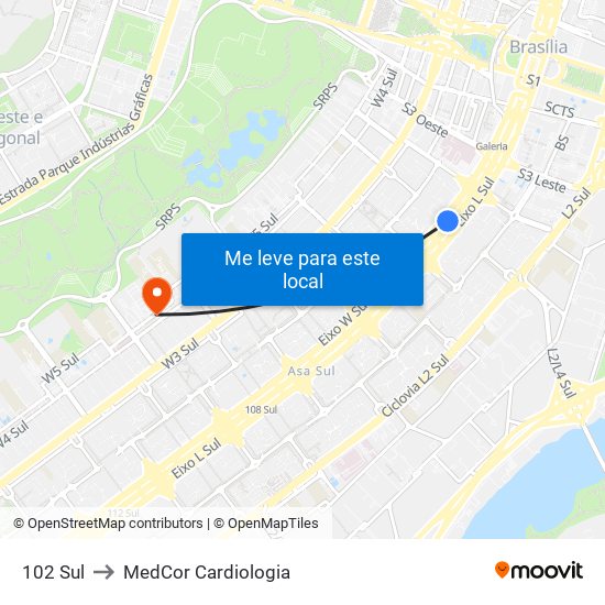 102 Sul to MedCor Cardiologia map