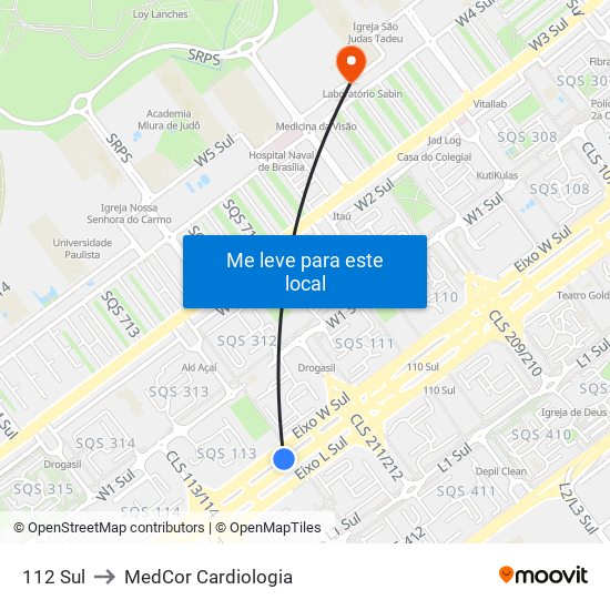 112 Sul to MedCor Cardiologia map