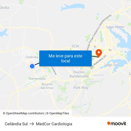 Ceilândia Sul to MedCor Cardiologia map