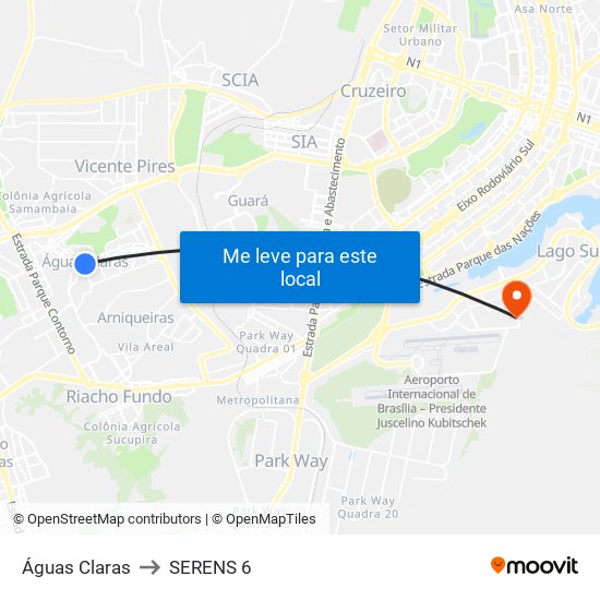 Águas Claras to SERENS 6 map