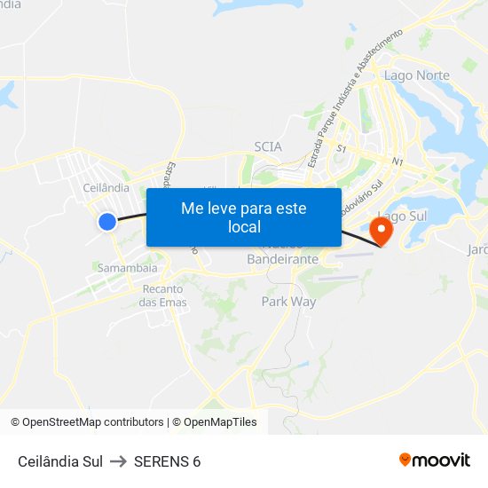 Ceilândia Sul to SERENS 6 map
