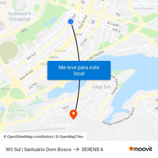 W3 Sul | Santuário Dom Bosco to SERENS 6 map