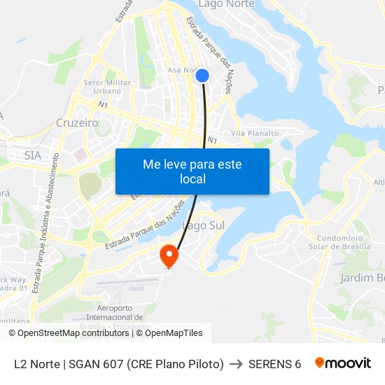 L2 Norte | Sgan 607 (Brasília Medical Center / Cean) to SERENS 6 map