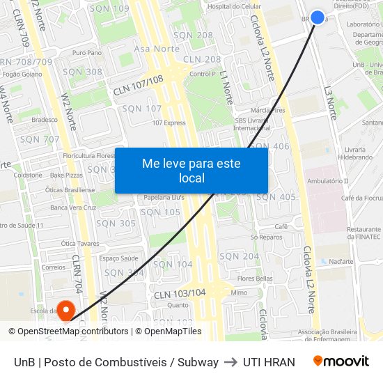 UnB | Posto de Combustíveis / Subway to UTI HRAN map