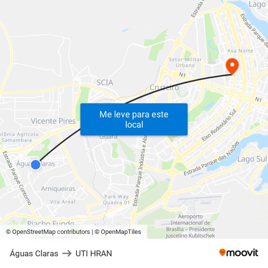Águas Claras to UTI HRAN map