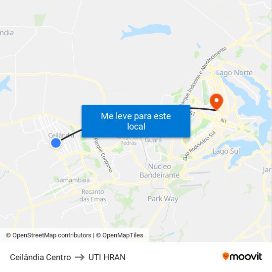 Ceilândia Centro to UTI HRAN map