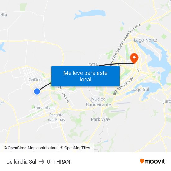 Ceilândia Sul to UTI HRAN map