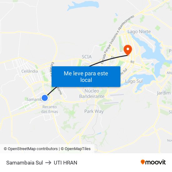Samambaia Sul to UTI HRAN map