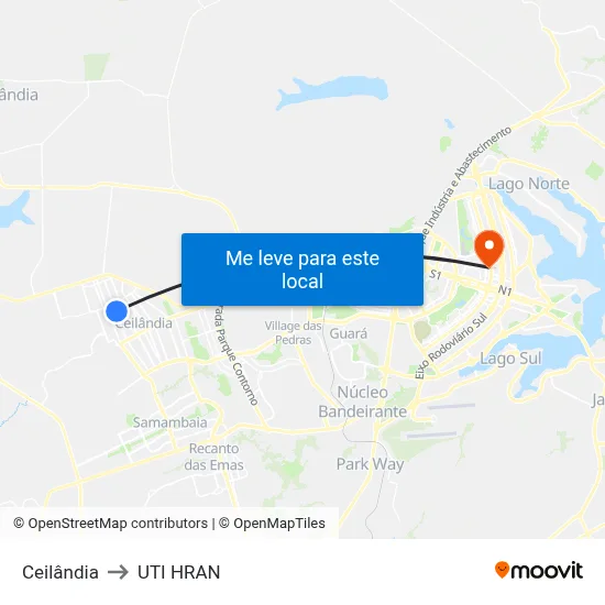 Ceilândia to UTI HRAN map