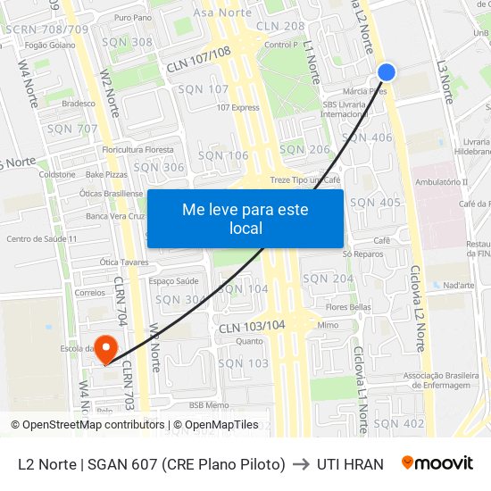 L2 Norte | Sgan 607 (Brasília Medical Center / Cean) to UTI HRAN map
